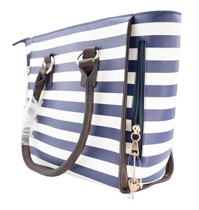 Bulldog Cases PU Leather Tote Style Concealed Carry Purse with Holster — Navy Stripe Bulldog Cases PU Leather Tote Style Concealed Carry Purse with Holster — Navy Stripe